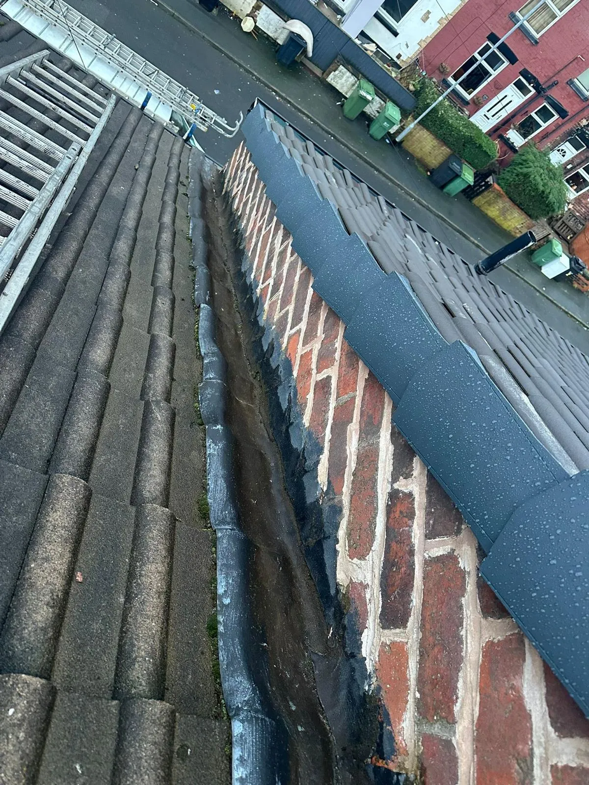 roof being repaired on a slant